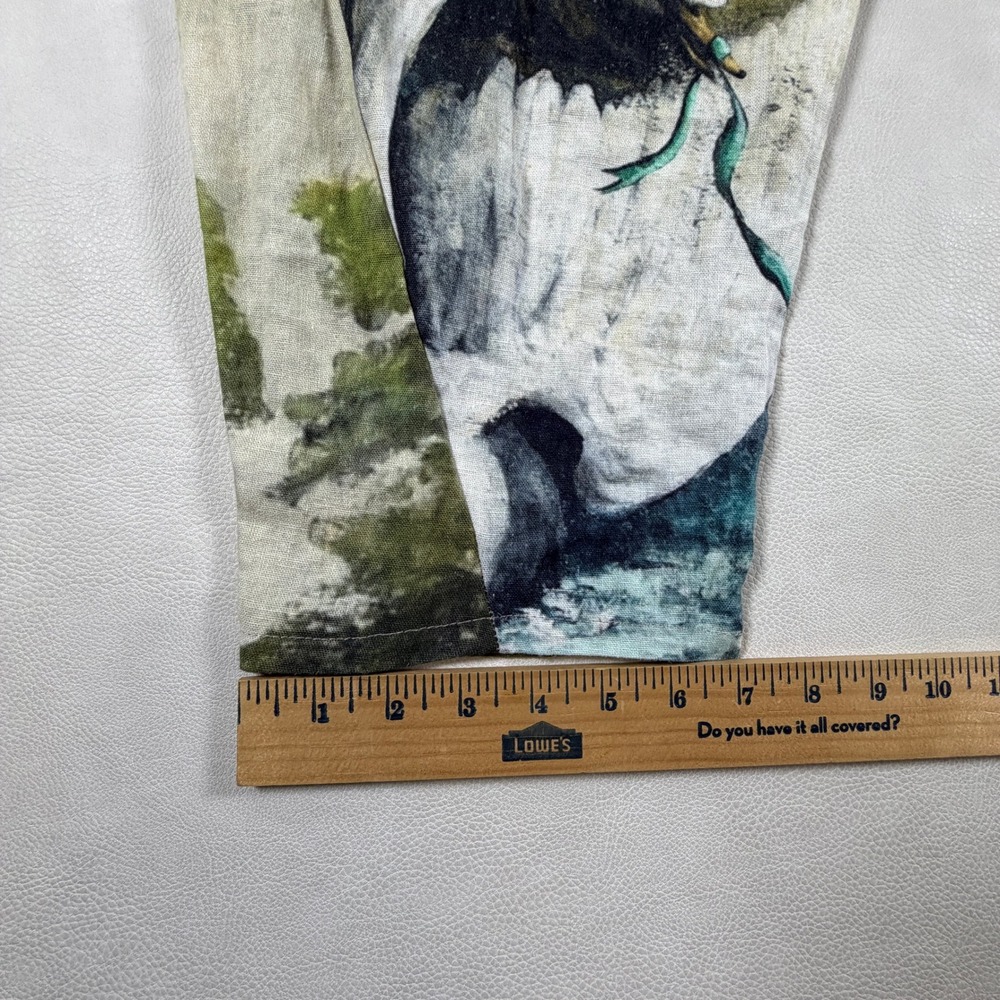 Market of Stars Pants Nature Print Linen Blend Swan Bird Forest Green Size Small - Picture 8 of 16